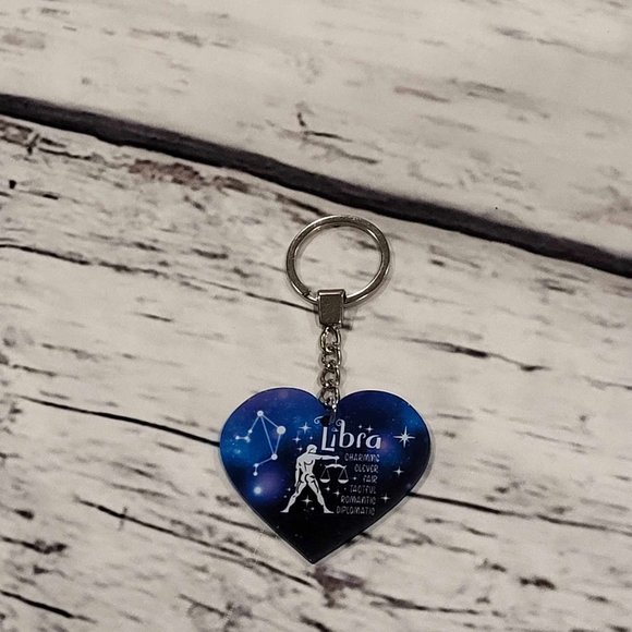 New Zodiac Universe Blue Heart  Libra Keychain - Picture 3 of 7